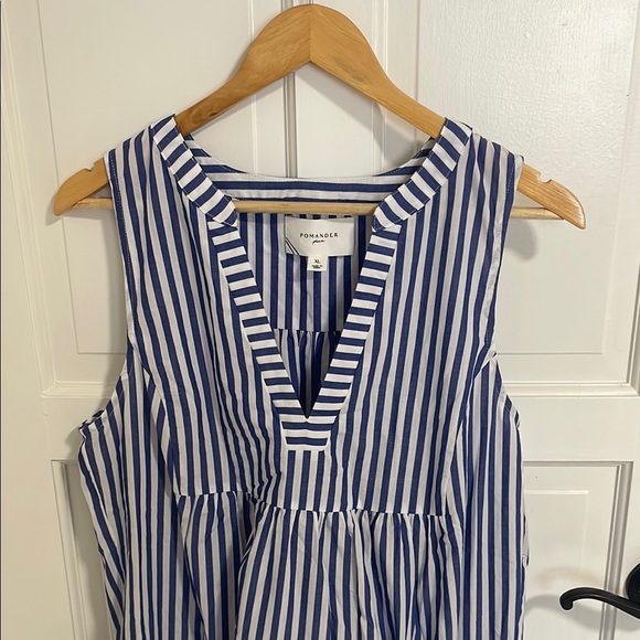 Pomander Place Kenzo Blue and White Striped Poplin Dress Size XL - Picture 10 of 12